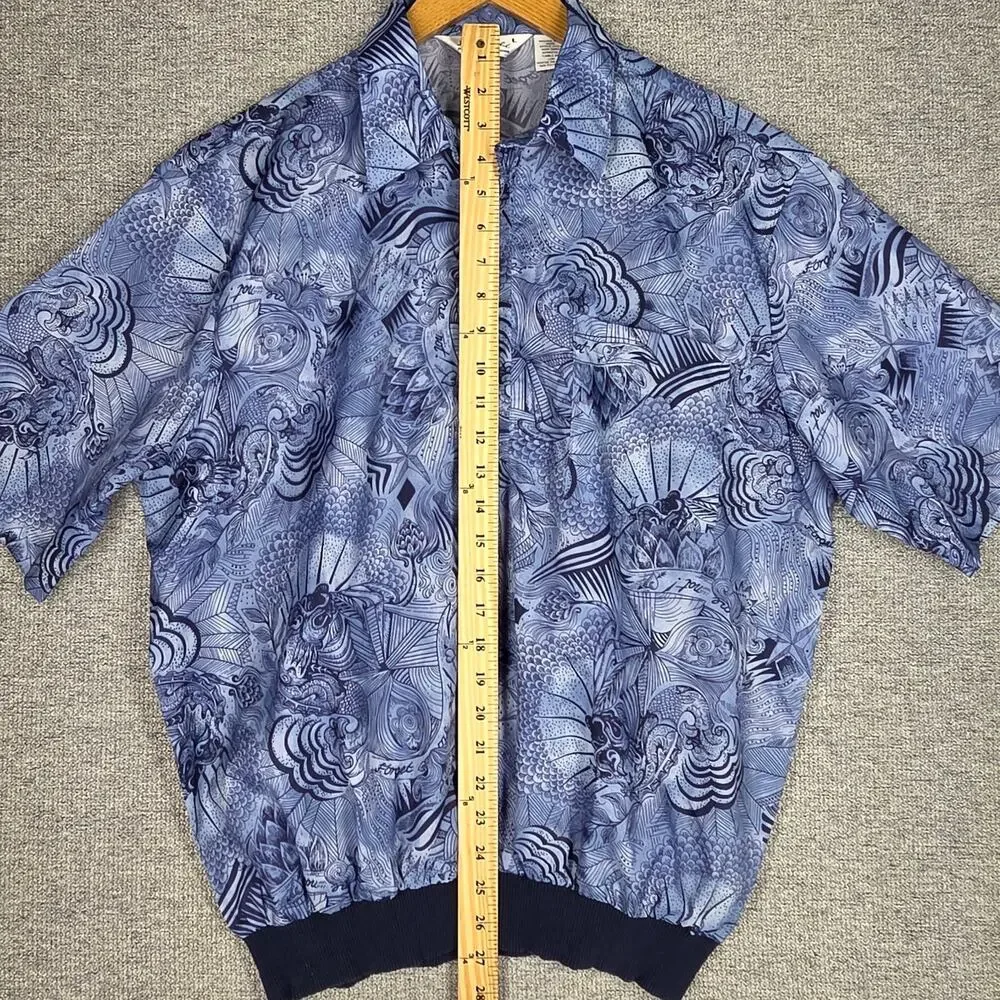 VINTAGE 70'S LILLY DACHÉ CALIFORNIA TOP – WOMEN'S SIZE L – BLUE ABSTRACT PRINT